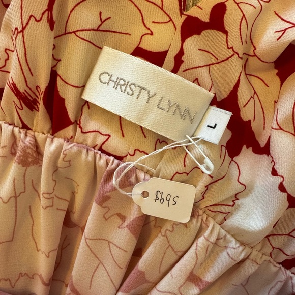 Christy Lynn Allegra Silk Chiffon Maxi Dress Red Leaf Women's Large - Picture 6 of 9